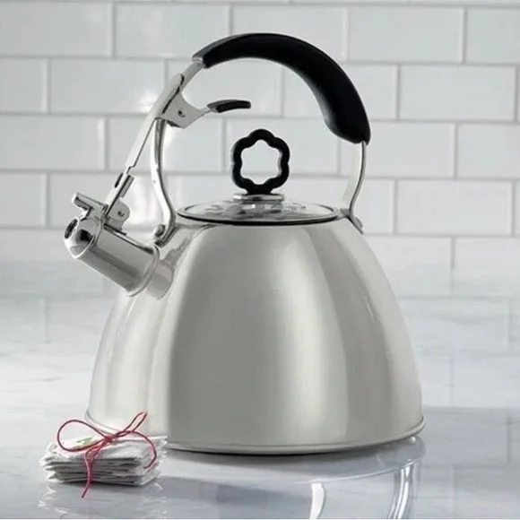 Sleek Silver Tea Kettle with Black Handle - Picture 6 of 6